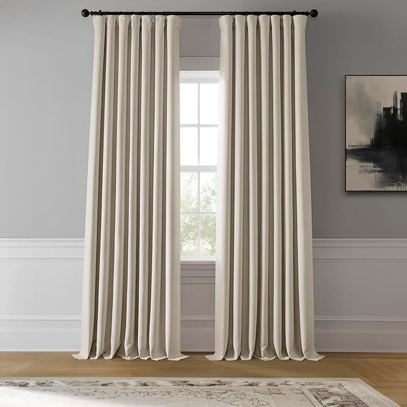 HPD Half Price Drapes - Faux Linen Curtains for Living Room (1 Panel) - 50W X 108L - Textured Room Darkening Curtains for Bedroom 108 Inches Long - Drapes for Home Decor, Birch Taupe - Product Image