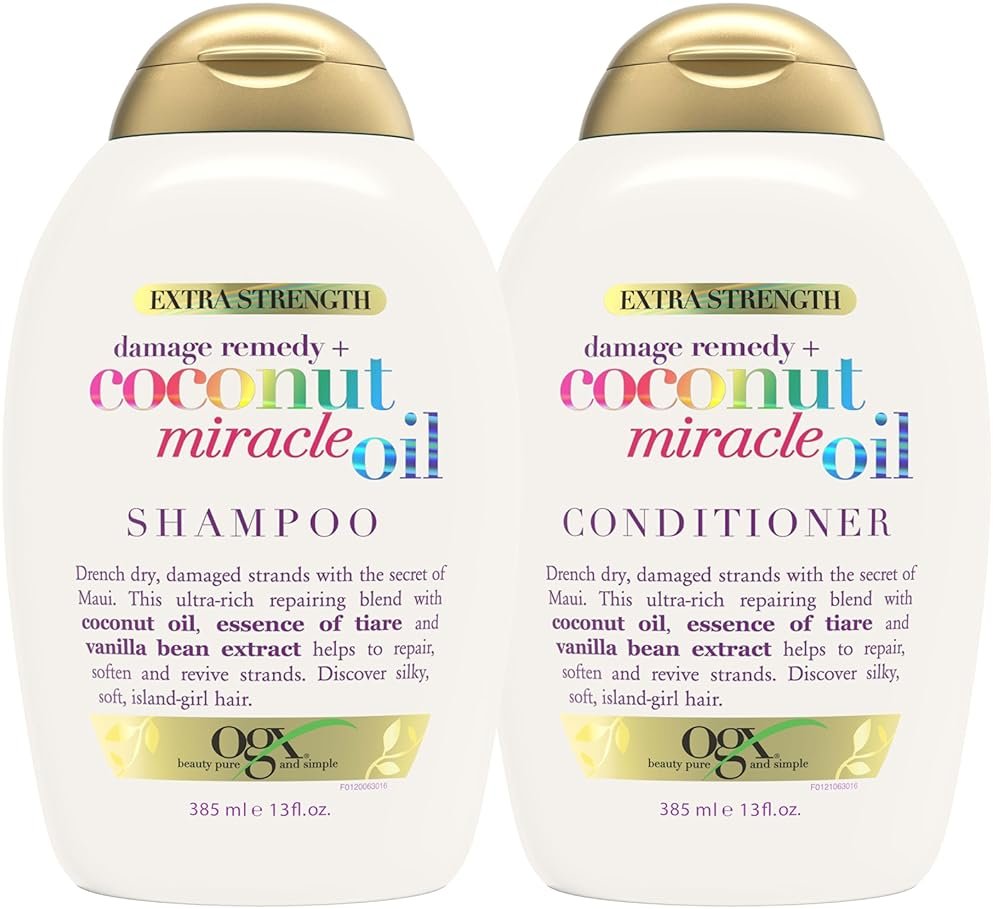 OGX Extra Strength Damage Remedy + Coconut Miracle Oil Shampoo & Conditioner for Dry, Frizzy or Coarse Hair, Hydrating & Flyaway Taming Conditioner, Paraben-Free, Sulfate-Free, 13 Fl Oz, 2 Pack - Product Image