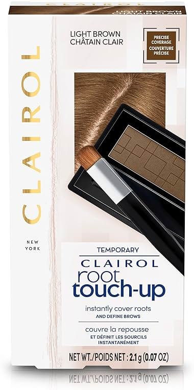 Clairol Root Touch-Up Temporary Concealing Powder, Light Brown Hair Color | Ammonia Free | Instantly Cover Roots + Define Eyebrows | On-the-Go Compact with Mirror and Application Brush | Pack of 1 - Product Image