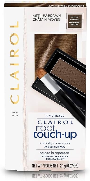 Clairol Root Touch-Up Temporary Concealing Powder, Medium Brown Hair Color | Ammonia Free | Instantly Cover Roots + Define Eyebrows | On-the-Go Compact with Mirror and Application Brush | Pack of 1 - Product Image