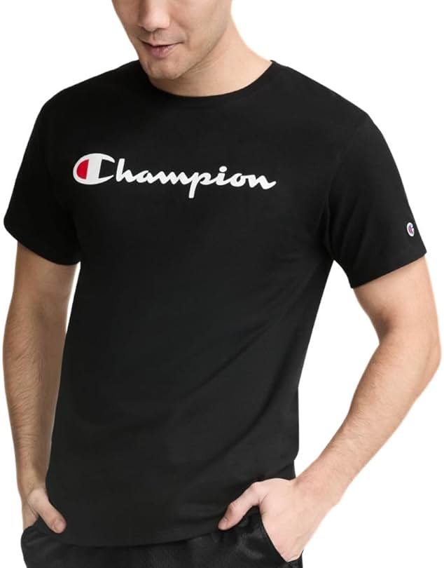 Champion Men's Graphic Short Sleeve T-Shirt, Standard Fit, Classic Script Logo, Midweight 100% Cotton - Product Image