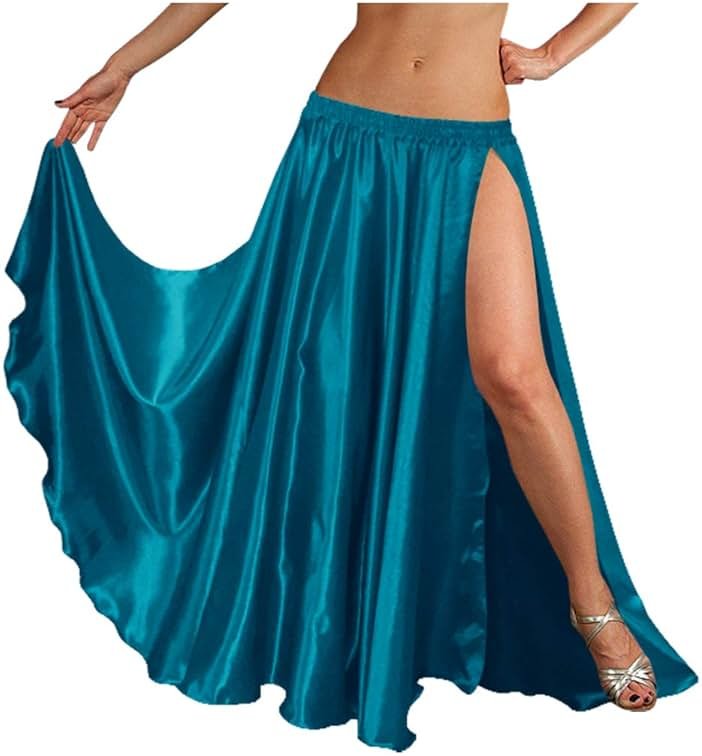 Indian Trendy 36" Long Women's Satin 2 Slit Full Skirt Belly Dance Gypsy Tribal 9 Yard Panel Jupe Flamenco Rock - Product Image