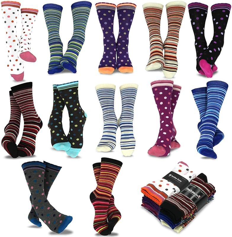 Cute Fun Novelty Dress Casual Argyle Stripe Floral Scallop Hearts Socks for Women Size 9-11 6pair 12pair School Socks - Product Image