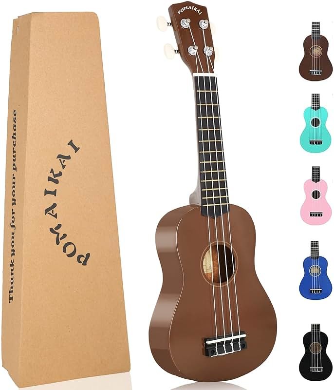 POMAIKAI Soprano Wood Ukulele Starter Ukelele Hawaii Guitar 21 Inch for Beginners and Students(Brown) - Product Image