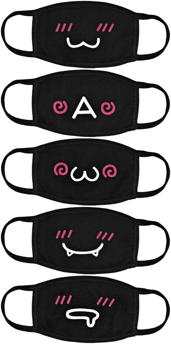 Aniwon Kawaii Muffle Mask, 5 Pack Anti-Dust Anime Cotton Mouth Mask Cute Kaomoji Face Mask - Product Image