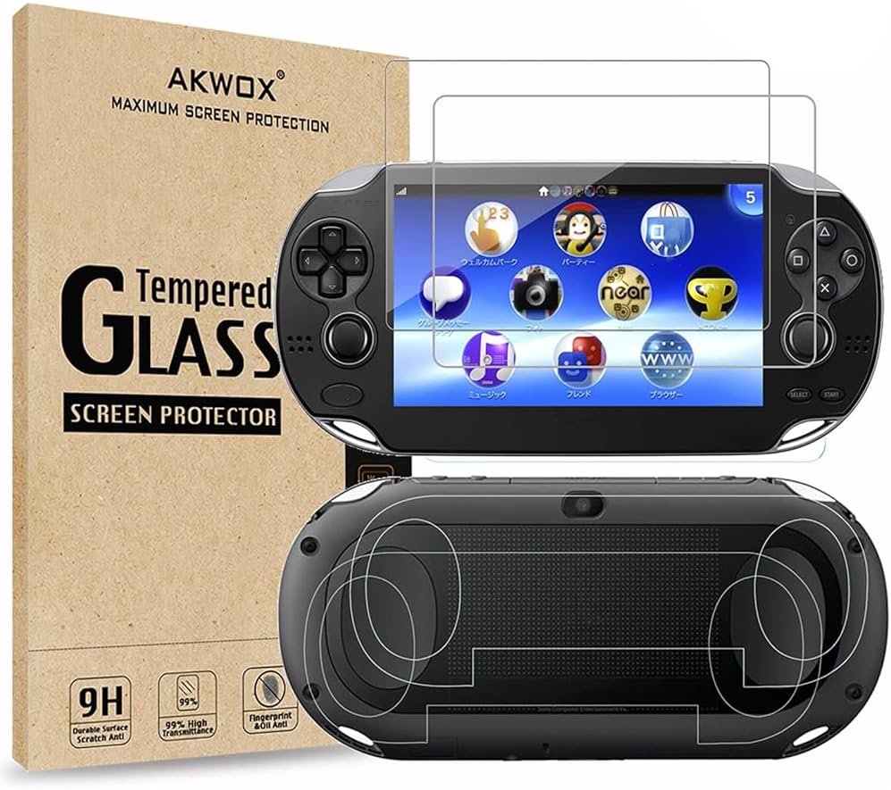 AKWOX 2 Front+2 Back Covers Screen Protectors Compatible with Sony PlayStation Vita 1000, (4-Pack) 9H Tempered Glass Front Screen Protector and HD Clear PET Back Screen Protective Film - Product Image