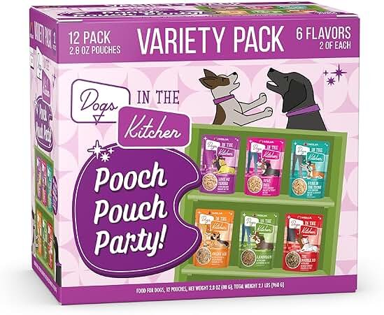 Weruva Dogs in The Kitchen, Variety Pack, Pooch Pouch Party!, Wet Dog Food, 2.8Oz Pouches (Pack of 12) - Product Image