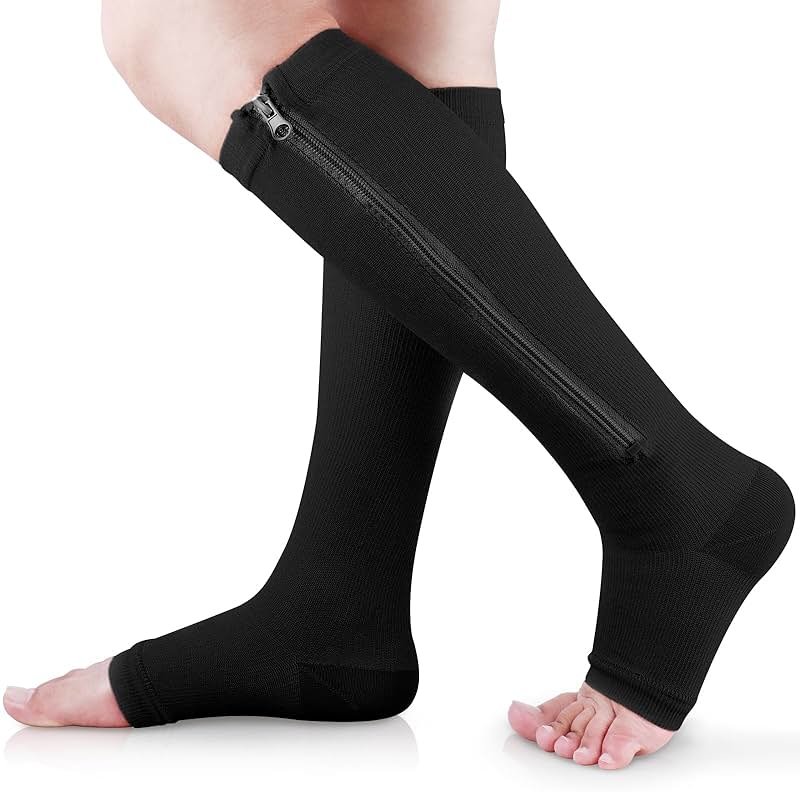 Ailaka Medical Zipper Compression Socks, 15-20 mmHg Knee High Open Toe Compression Socks for Men Women, Support Socks for Varicose Veins, Edema - Product Image