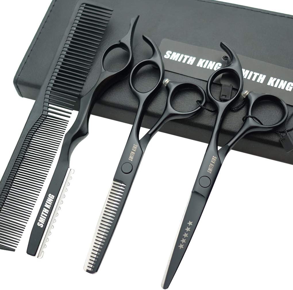 5.5 Inches Hair Cutting Scissors Set with Razor Combs Lether Scissors Case,Hair Cutting Shears Hair Thinning Shears for Personal and Professional (Black) - Product Image