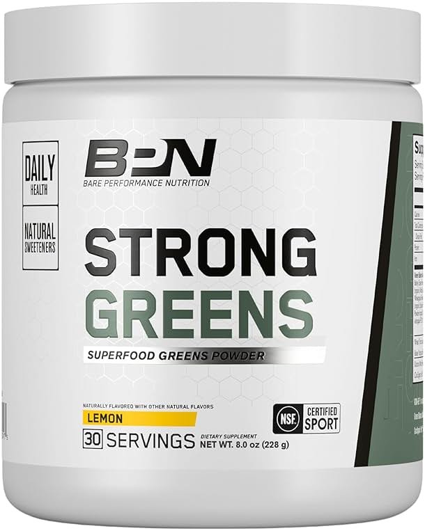 BARE PERFORMANCE NUTRITION, BPN Strong Greens Superfood Powder, Lemon, 30 Servings - Product Image
