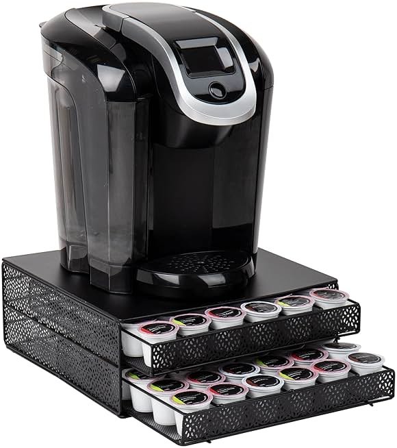 Mind Reader 2 Drawer Coffee Pod Organizer with Removable Dividers, 72 Pod Capacity, Metal Mesh Coffee Station Base with Guided Drawer Track, Black - Product Image