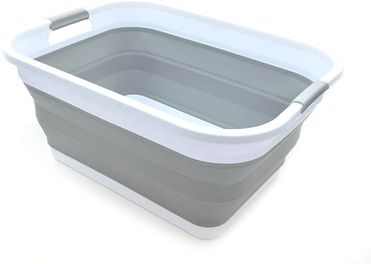 SAMMART 41L (10.8 gallon) Collapsible Plastic Laundry Basket-Foldable Pop Up Storage Container/Organizer-Portable Washing Tub-Space Saving Hamper, Water capacity: 32L (8.4 gallon) (Rectangular, Grey) - Product Image