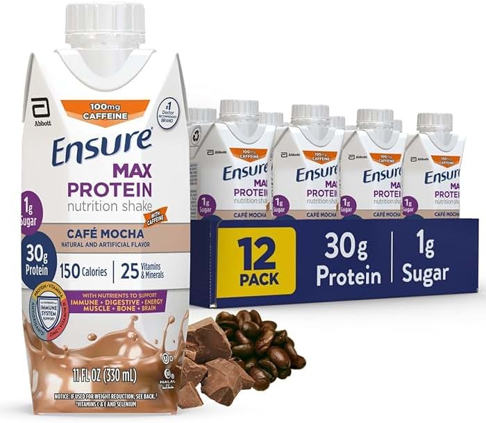 Ensure Max Protein Cafe Mocha Nutrition Shake | 30g Protein, 1g Sugar, 4g Fiber Blend | 12 Pack - Product Image