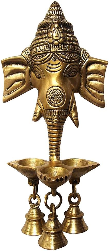 eSplanade - 9.5" Brass Ganesha Ganesh Ganpati Wall Hanging Deepak With Bells | Brass Diya | - Product Image