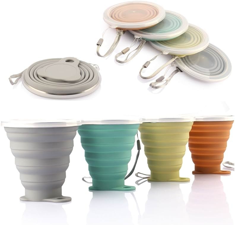 ME.FAN Silicone Collapsible Travel Cup - Silicone Folding Camping Cup with Lids - Expandable Drinking Cup Set - Portable, Graduated [9.22oz] - Product Image