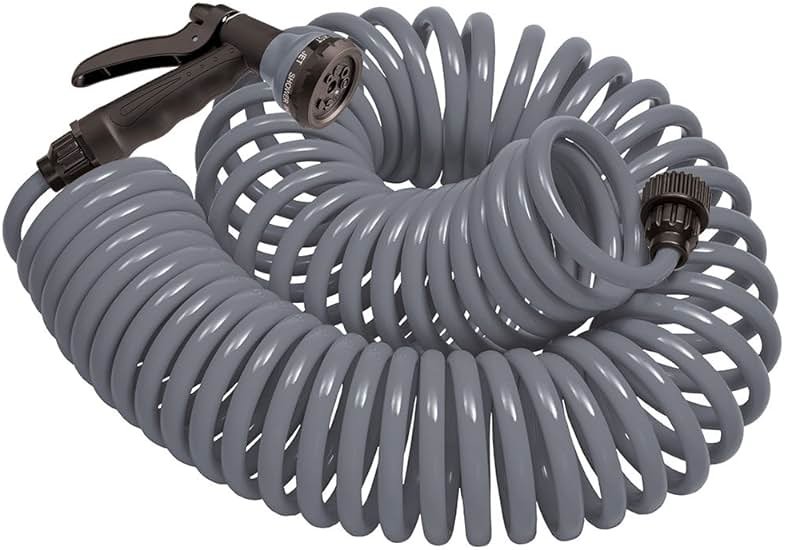 Orbit Coil Garden Hose with 8-Pattern Nozzle, 25 ft., Gray - 26382 - Product Image