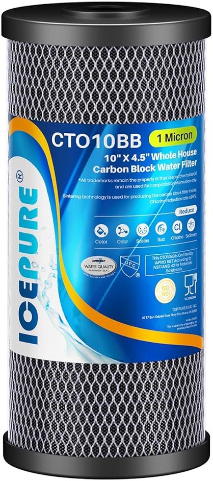 ICEPURE 10"X4.5",1 Microns Whole House Sediment Activated Carbon Water Filter Compatible with Dupont WFHDC8001,EP Series,EPM Series,CB-BB-10, GE FXHTC, GXWH40L, GXWH35F, GNWH38S, CTO10BB,1PACK - Product Image
