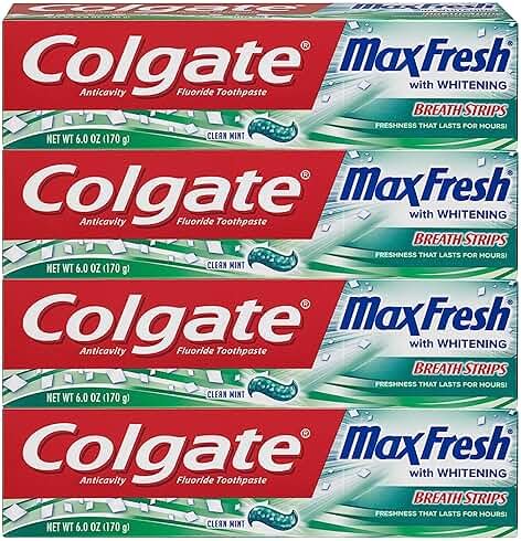 Colgate Max Fresh Whitening Toothpaste with Breath Strips, Clean Mint, 6 Ounce Tube, 4 Pack - Product Image
