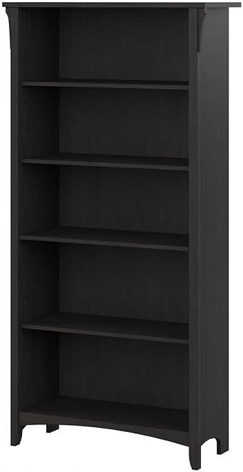 Bush Home Salinas 5 Shelf Bookcase in Vintage Black, Tall Bookshelf, Large Book Shelf for Living Room, Home Office, or Entryway - Product Image