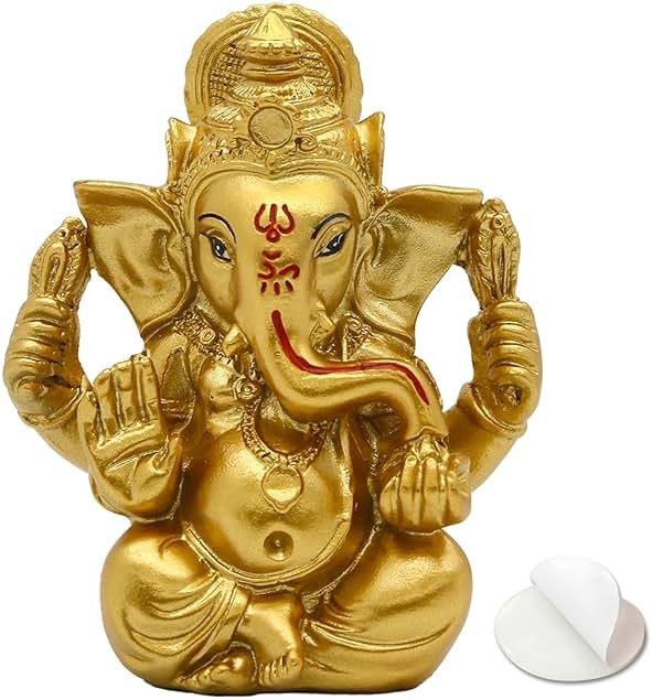 alikiki Indian God Lord Ganesh Statue - Hindu God Golden Ganesha Idol Figurines for Car Dashboard Decor Hindu Gift Indian India Home Temple Mandir Pooja Item Diwali Gifts Room Altar Decor - Product Image