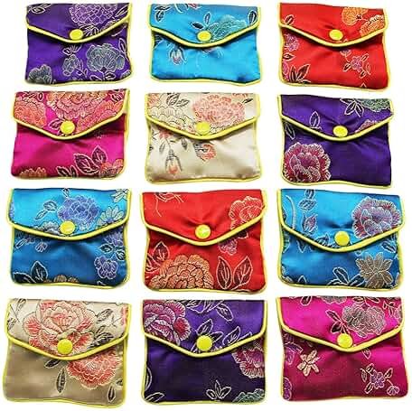 MorTime Jewellery Jewelry Silk Purse Pouch Gift Bags, Multiple Colors, Pack of 12 (Small) - Product Image