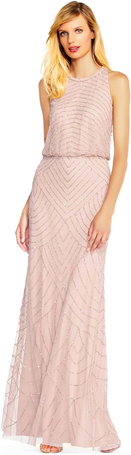 Adrianna Papell Womens Halter Blouson Beaded Gown - Product Image