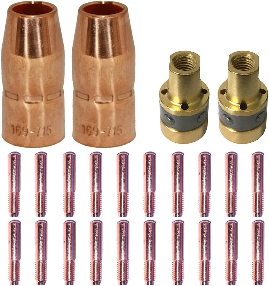 Mig Welding Gun Accessory .030" Kit for Miller Millermatic M-10,M-15 and Hobart H-9 H-10:20pcs Contact Tips 000-067 0.030"+2pcs gas nozzles 169-715 1/2"+2pcs gas diffusers 169-716 … - Product Image