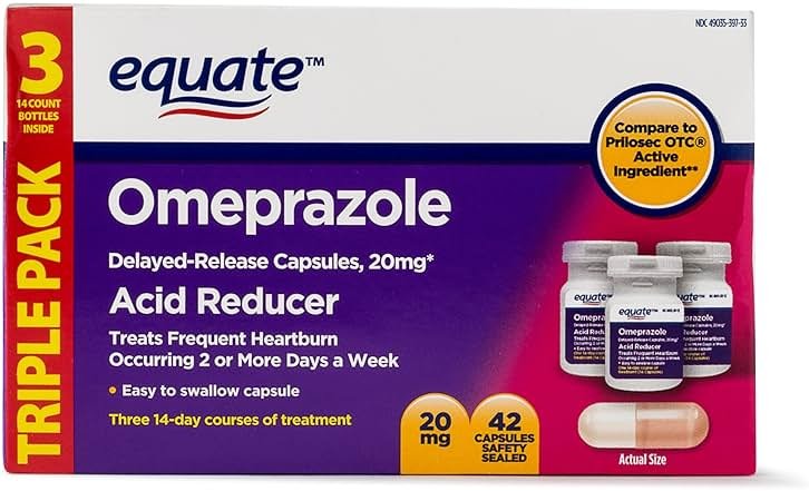 Equate - Omeprazole Magnesium 20.6 mg, Acid Reducer, Delayed Release, 42 Capsules (Pack of 2) - Product Image