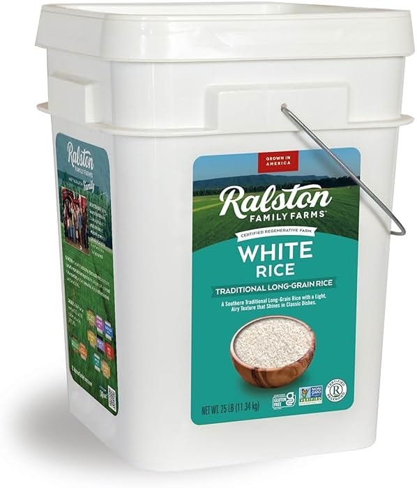 Ralston Family Farms Traditional White Rice, 25 lb Bucket - Long Grain, Non-GMO, Gluten-Free - American Grown, Emergency Food Supply & High-Volume Pantry Staple - Product Image