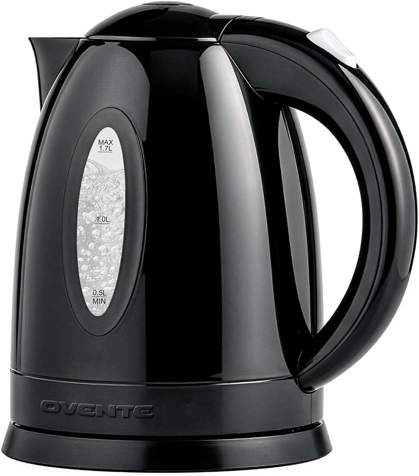 OVENTE Electric Kettle, 1.7L Fast Boiling Water Heater for Coffee or Tea, BPA Free with Water Level Gauge, Auto Shut-Off, Boil-Dry Protection, Indicator Light and Removable Filter, Black KP72B - Product Image