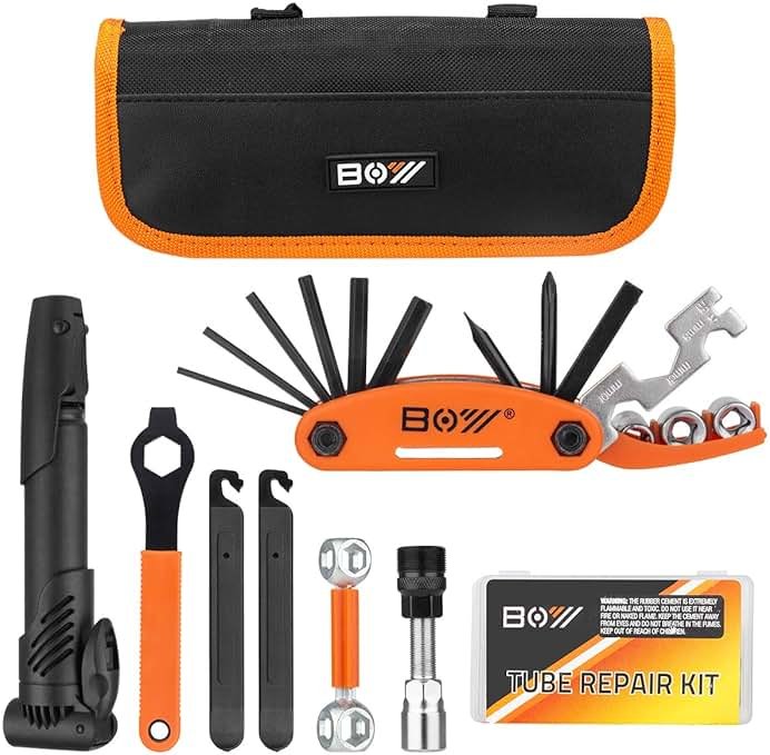 Bicycle Repair Bag With Tire Pump, Portable Tool Kit for Camping Travel - Bike Glueless Patches, Maintenance Essentials All in One Safety Kit - Product Image