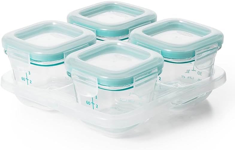 OXO Tot Glass Baby Blocks Food Storage Containers, Teal, 4 oz - Product Image