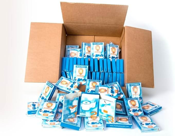 The Restroom Kit Great for travel (60-Pack) Portable Disposable Oversized Toilet Seat Cover, 3ft 3Ply Toilet Paper, Hand & Flushable Tush Wipe - Product Image