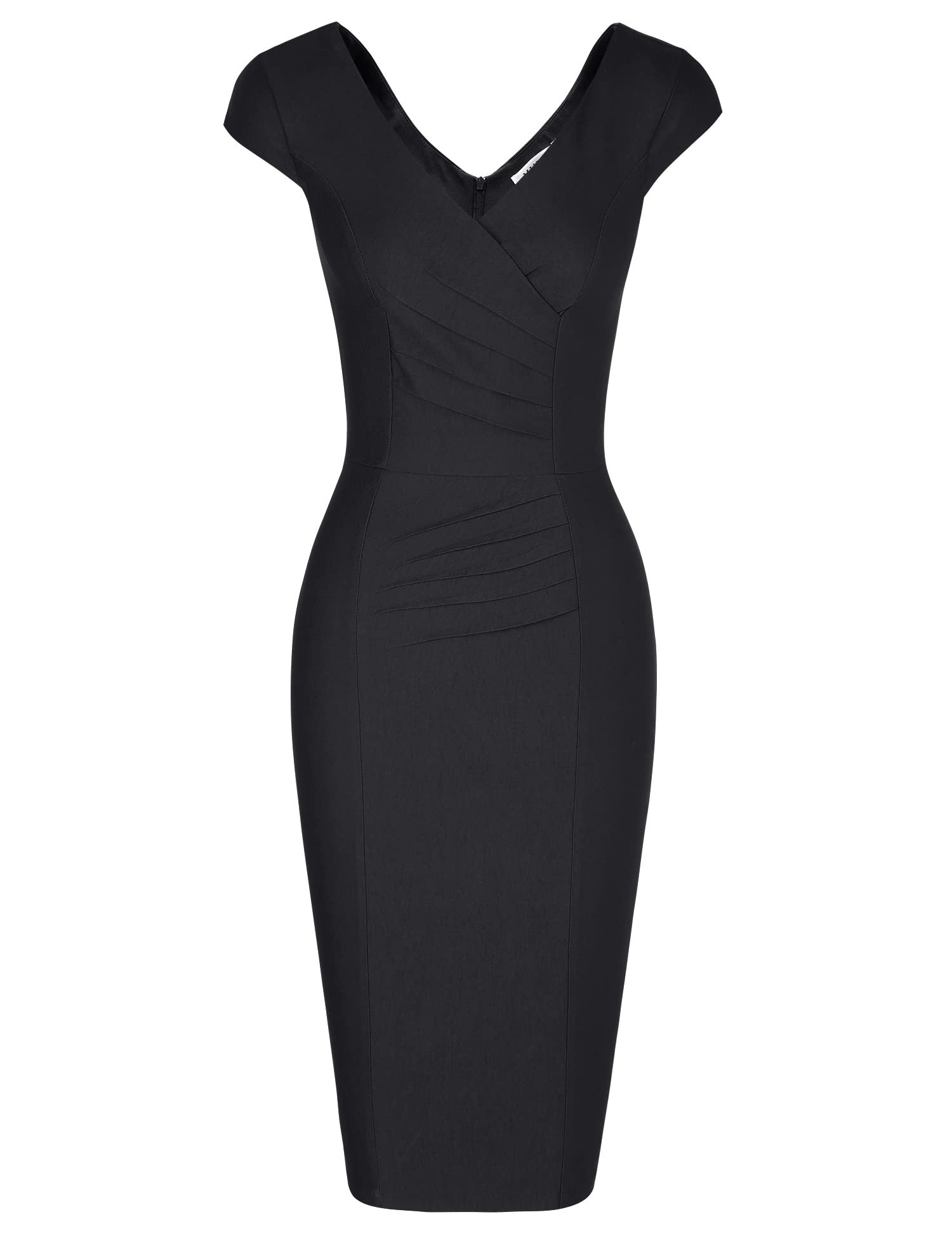 MUXXN Women's 1950's Vintage V Neck Ruched Sheath Formal Pencil Dress - Product Image