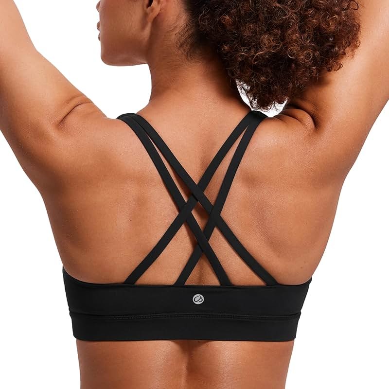 CRZ YOGA Naked Feeling Strappy Padded Sports Bras for Women - Fitness Workout Top Criss Cross Back Yoga Cami - Product Image