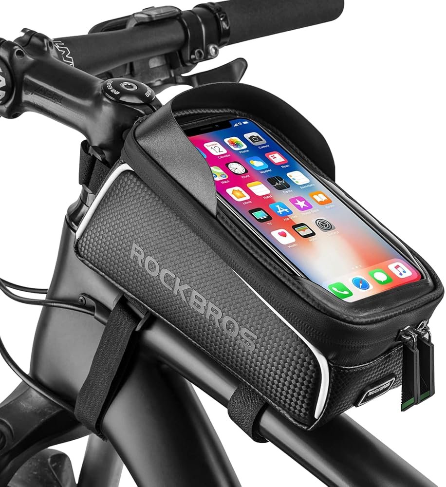 ROCKBROS Bike/Bicycle Phone Front Frame Bag, Waterproof, Tube Bag,Cycling Pouch, Bike Accessories for Men Compatible Phone Under 7” - Product Image