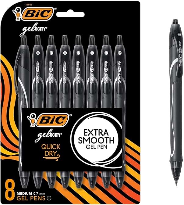 BIC Gelocity Quick Dry Black Gel Pens, Medium Point (0.7mm), 8-Count Pack, Retractable Gel Pens With Comfortable Full Grip - Product Image