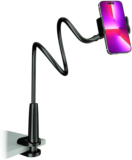 MAGIPEA Gooseneck Phone Holder for Bed, Flexible Overhead Cell Phone Mount for Desk Headboard Table, Hands-Free Viewing Clamp Stand, Gift for iPhone 17 16 15 Pro Max and 3.5-7" Devices - Product Image