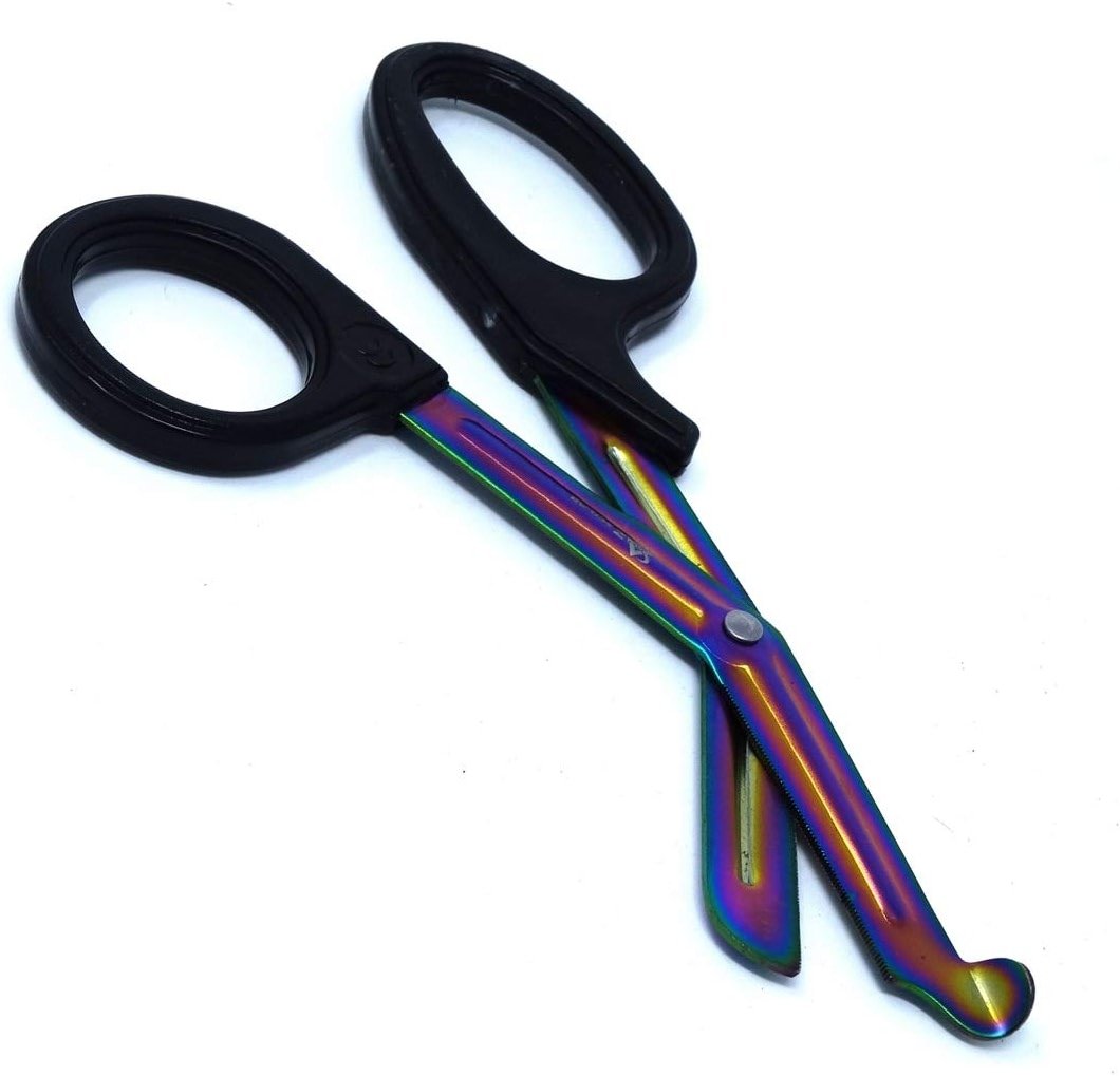 Heavy Duty Fluoride Coated Nurse Doctor Medical Paramedic Trauma Shears Scissors 7.25" (A2ZSCILAB) (BLACK MULTI COLOR BLADE) - Product Image
