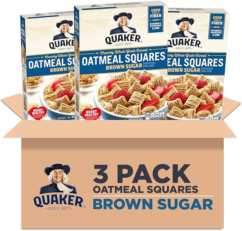 Quaker Oatmeal Squares Breakfast Cereal, Brown Sugar, 14.5oz Boxes (3 Pack) - Product Image