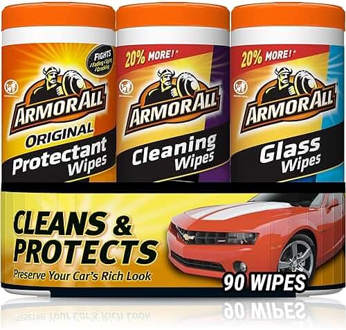 Armor All Car Interior Value Pack, 90 Count, Includes Auto Glass Cleaner, Cleaning Wipes and Protectant Wipes - Product Image