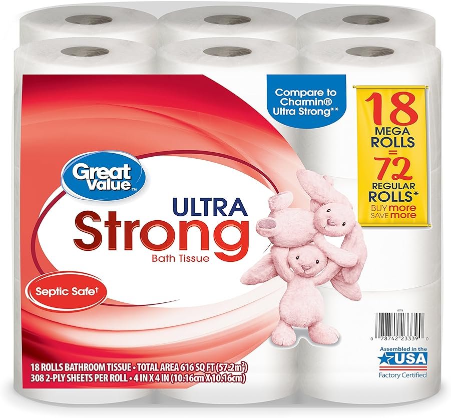 Great Value Ultra Strong Toilet Tissue Paper, 18 Mega Rolls - Product Image
