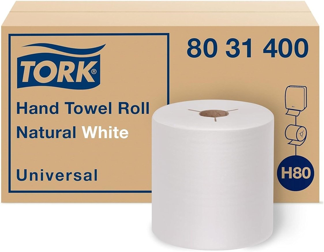 Tork Hand Towel Roll Natural White H80, Universal, 100% Recycled Fiber, 6 Rolls x 800 ft, 8031400, 6 Count (Pack of 1) - Product Image