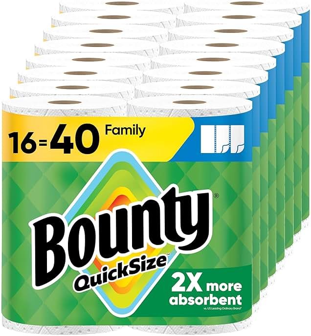 Bounty Paper Towels Quick Size, White, 16 Family Rolls = 40 Regular Rolls - Product Image