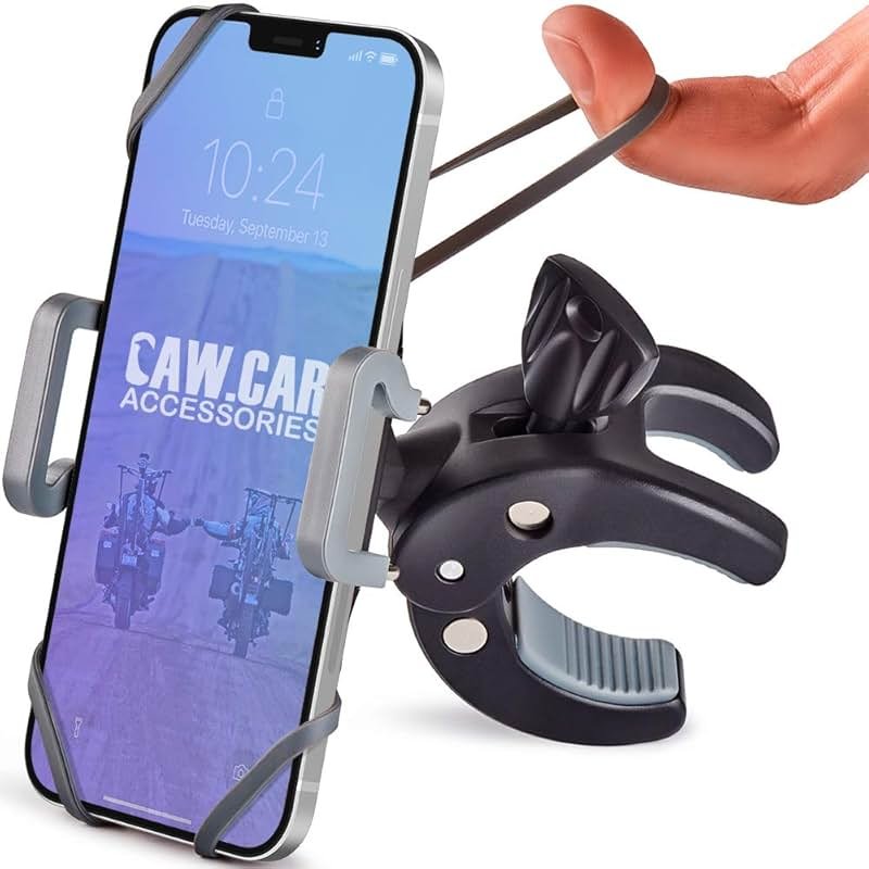 CAW.CAR Accessories Metal Bike & Motorcycle Phone Mount - The Only Unbreakable Handlebar Holder for iPhone, Samsung or Any Other Smartphone. +100 to Safeness & Comfort - Product Image