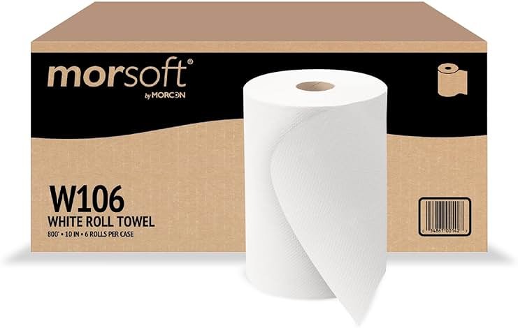 Morsoft by Morcon W106 Paper Towel Dispenser Refill, 10 Inch Roll, White, 100% Recycled Fiber, 10 x 800ft, 6 Rolls, Ideal Paper Towel Rolls for Dispenser - Product Image
