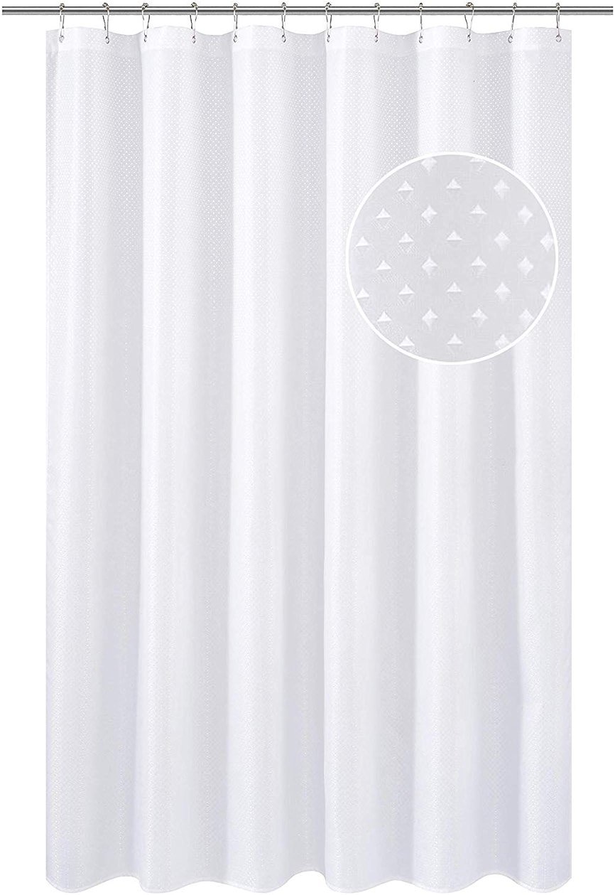 N&Y HOME Hotel Fabric Shower Curtain or Liner, Cloth Textured White Shower Curtain with Bottom Magnets, Machine Washable, 72 x 72 inches for Bathroom - Product Image