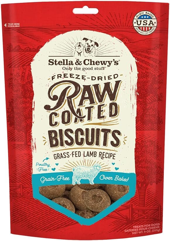 Stella & Chewy's Freeze-Dried Raw Coated Dog Biscuits – Grass-Fed Lamb Recipe – Protein Rich, Grain Free Dog & Puppy Treat – Great Snack for Training & Rewarding – 9 oz Bag - Product Image