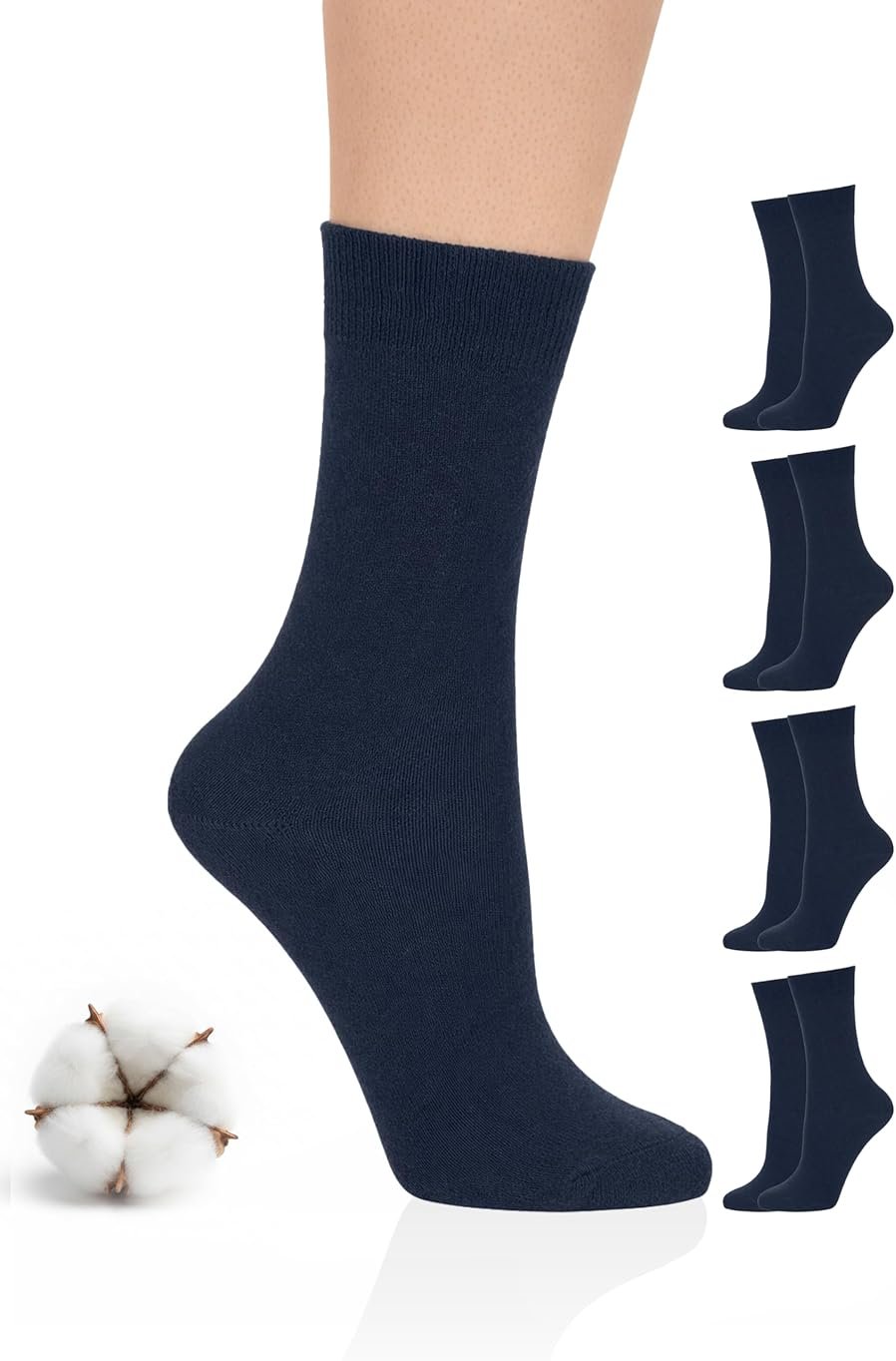 Hugh Ugoli Women's Cotton Crew Socks, Soft, Regular Fit, Plain Color Casual Socks for Trouser, Shoe Size 6 to 12, 4-8 Pairs - Product Image