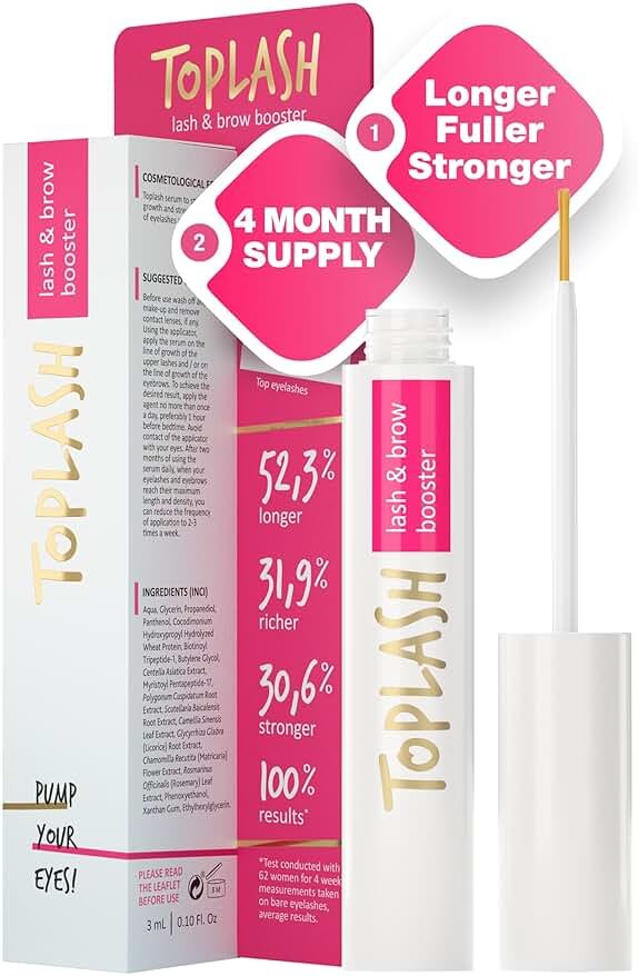 TOPLASH Eyelash Growth Serum - Innovative Formula for Longer, Thicker, Fuller Brows & Lashes - Natural, Cruelty-Free & Hypoallergenic - 0.10 fl.oz. - Product Image